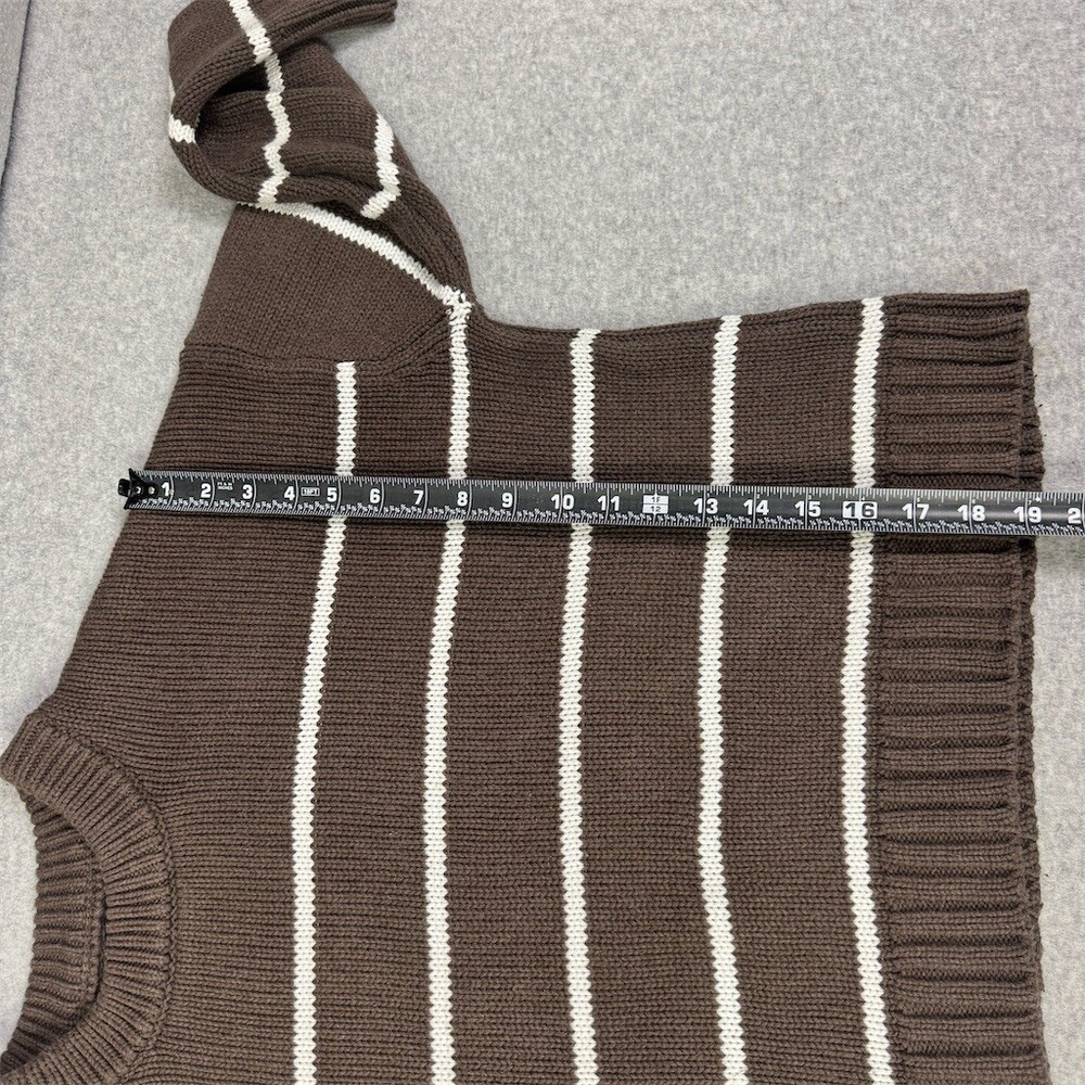 Quince Organic Cotton Striped Crew Sweater Womens Size S Brown Pullover - Picture 7 of 13
